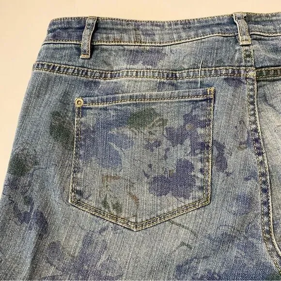 J. Jill Denim Straight Fit Slim Boyfriend Ink Stamped Floral Print Jeans Size 8 - Picture 11 of 13